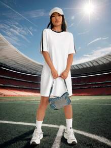 SHEIN EZwear Women's Colorblock Dress T Shirt Dress - Black and White - View 1