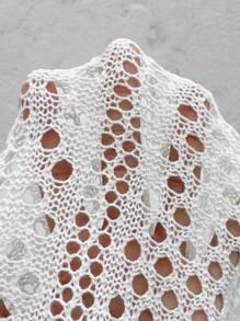 Breezaya Ladies' New Spring, Summer, Early Autumn Hollow Tassel Design Exudes A Sense Of Luxury And Casualness, French Elegance, Casual Versatility, Grand And Exquisite Quality, Gentle And Sexy Half Sleeved Knitted Pullover Top - White - View 7