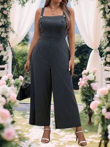 Celure Plus Size Women'S Striped Overalls - Dark Grey - View 4