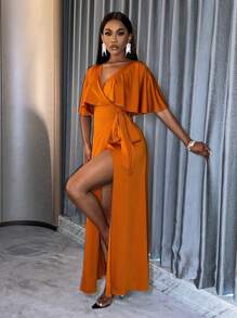 SHEIN Slayr Adult Bridesmaid High Slit Dress With Ruffle Trim