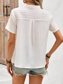 SHEIN Frenchy Của phụ nữ Ren Nối Kết cấu Chất vải Đường viền cổ có rãnh Áo sơ mi - trắng - Xem 2