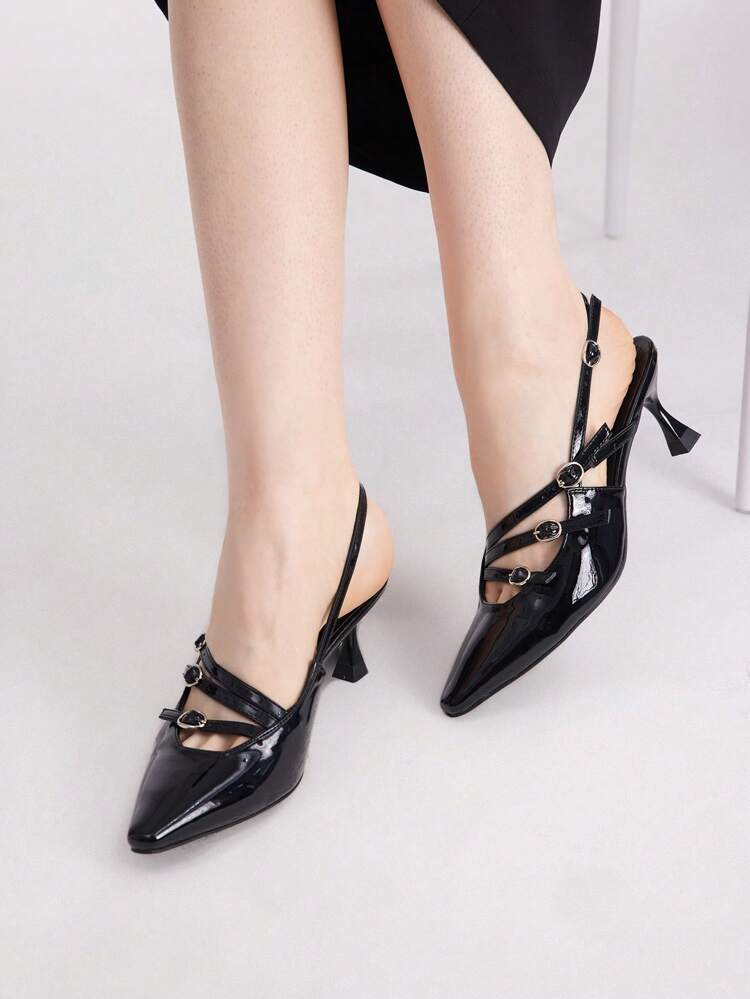 Chaussures À Talons Hauts Classiques Et Rétro Pour Femmes Avec Talon Aiguille, Bout Pointu Et Sangle À Boucle
