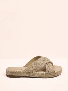 Styleloop Sandalias planas de suela gruesa y trenzadas bohemias y cómodas con cuerda para mujer, para moda de primavera y verano - Albaricoque - Ver 5