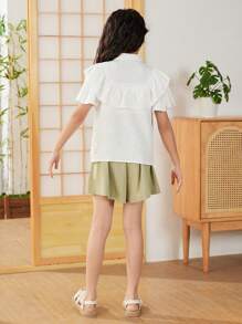 SHEIN Chemise Pour Fille Préadolescente À Manches Évasées À Volants Et À Coupe Droite Unie
