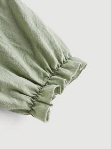 SHEIN MOD 綁帶側設蓬蓬短袖連衣裙 - 綠色 - 查看 3