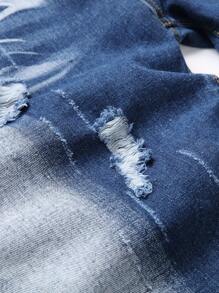 Men's Distressed Denim Shorts, European And American Style - Blue and White - View 5