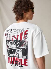 Manfinity VCAY 男士卡通字母印花休閒t恤和純色短褲套裝