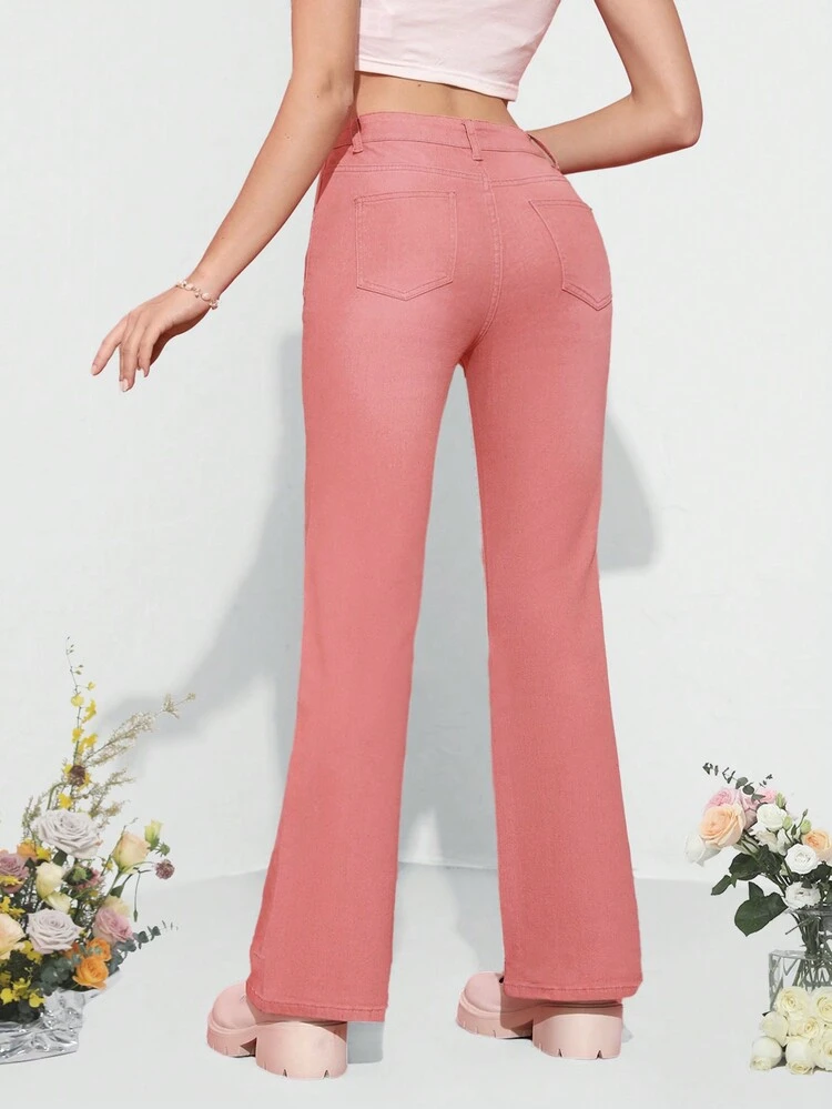 Women's Flare Jeans With Slanted Pockets