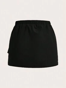 SHEIN Girlism Falda Cruzada De Cintura Alta De Estilo Vintage Y Corte Holgado Con Bolsillos Grandes Para Niñas Preadolescentes