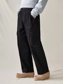 Manfinity VCAY Men's Woven Cargo Pants - Black - View 5