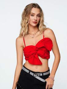 SHEIN Qutie Solid Color Twist Knot Bow Y2k Music Festival Camisole