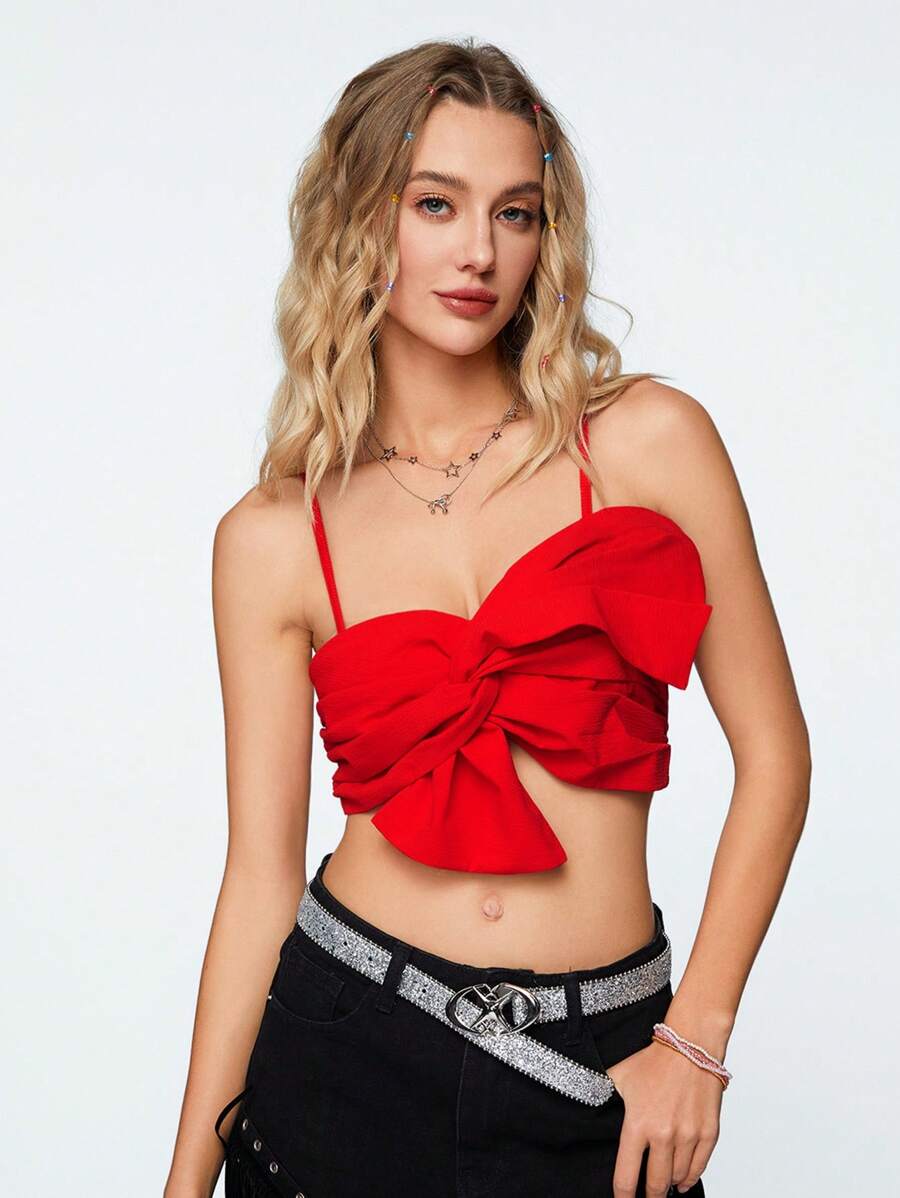 SHEIN Qutie Solid Color Twist Knot Bow Y2k Music Festival Camisole
