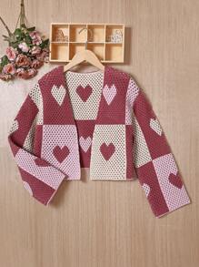 Teenage Girl's Cardigan With Heart Pattern - Pink - View 1