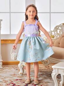 SHEIN 年輕女孩優雅可愛紋理對比緞面休閒裙 - 淡紫色 - 查看 1