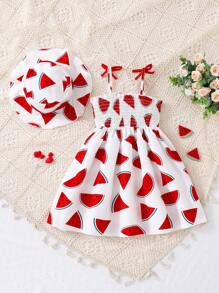 SHEIN Vestido De Impresión De Sandía Para Niñas Jóvenes, Lindo Estilo De Verano - Multicolor - Ver 2
