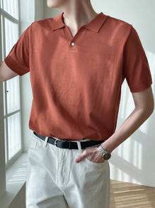 DAZY Men Solid Polo Neck Knit Top Business Attire - Burnt Orange - View 5