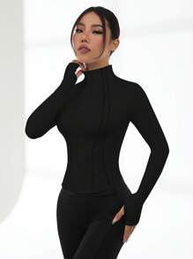 Easithlete 女士立領修身運動夾克 - 黑色 - 查看 4