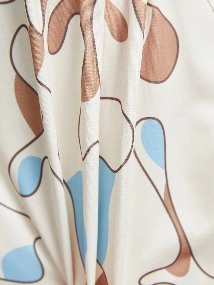 Men's Full Print Design Contrast Piping Pajama Set For Home