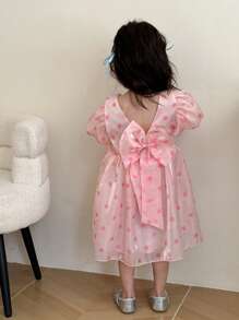 SHEIN 女孩波點印花燈籠袖連身裙 - 粉色 - 查看 2