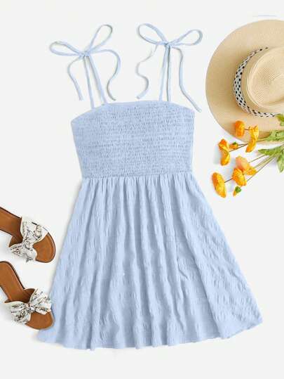 Soleia 女士單色紋理褶皺胸衣露背打結綁帶連褲裙