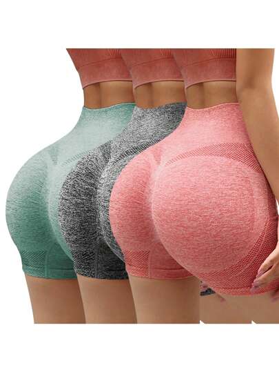 3 piezas de shorts deportivos sin costuras de alta elasticidad con tinte espacial
