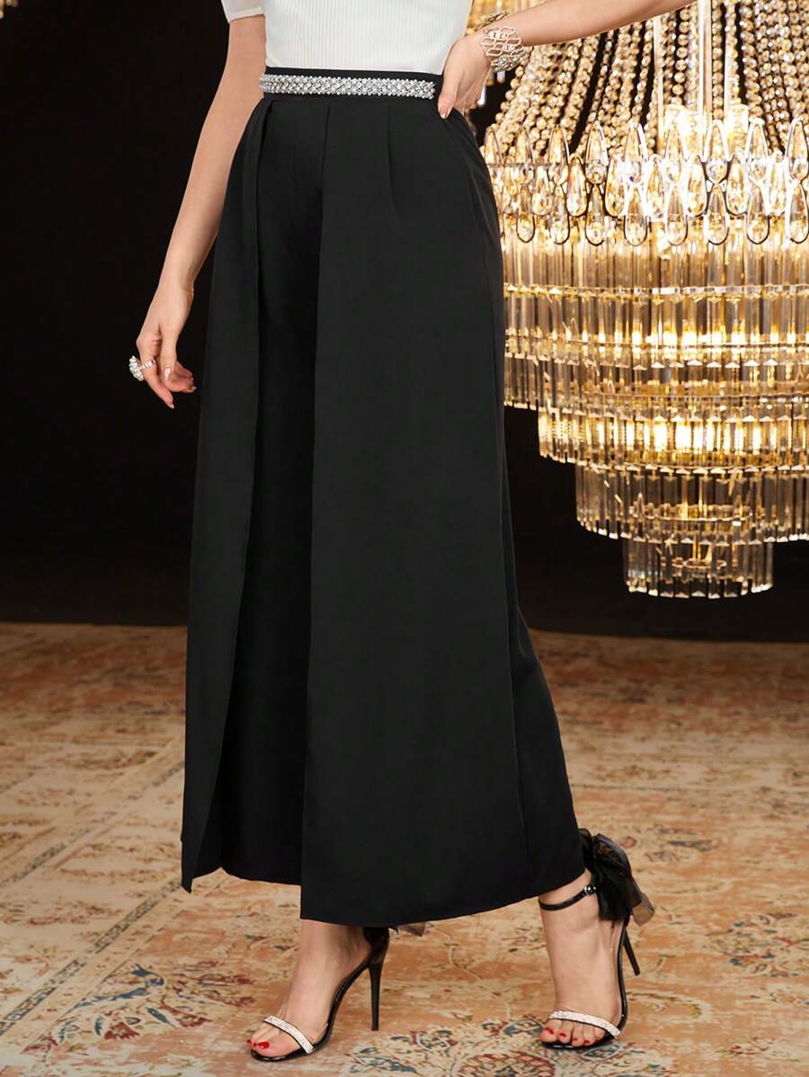 Modelyn Women's Elegant Wide Leg Pants - Black - View 1