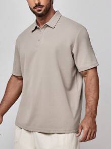 Manfinity Homme Men's Plus Size Solid Color Short Sleeve Polo Shirt, Casual Plain Shirt, Going Out