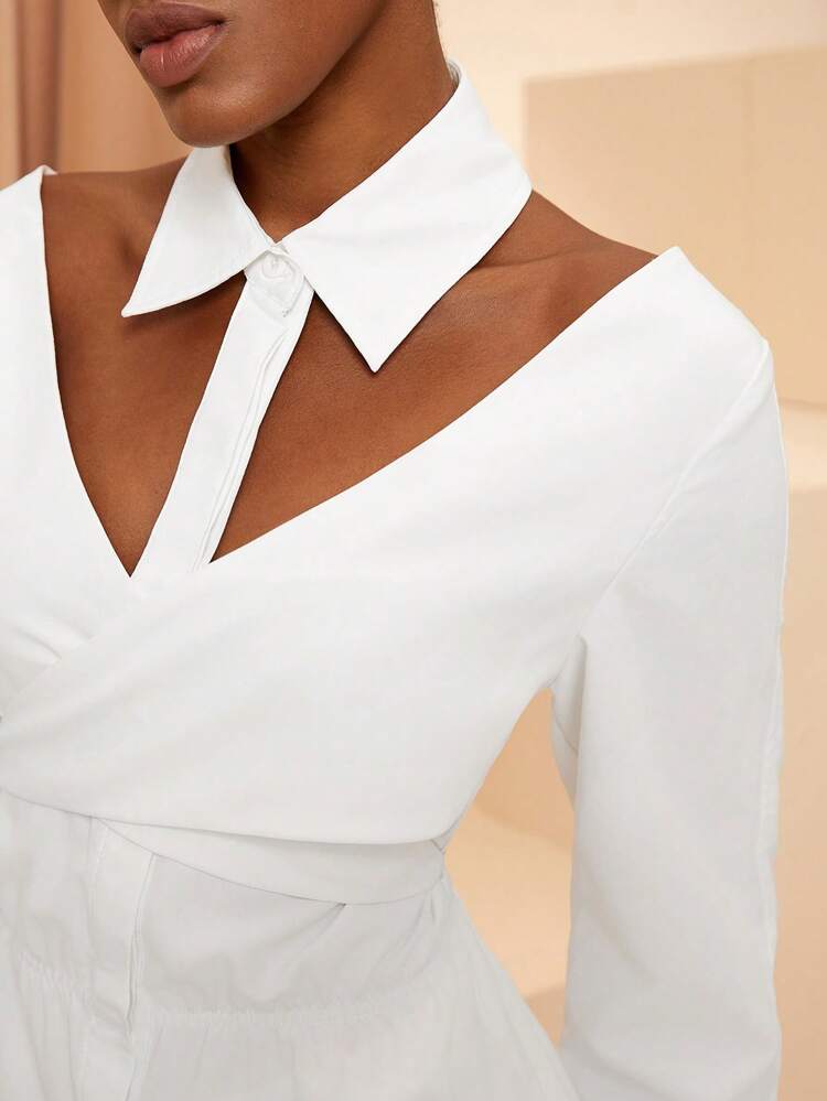 Designer Business Casual Long Sleeve Wrap Shirt, For Holiday, Vacation, Spring, Beach, Festival, Ibiza Fits, Office