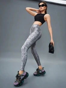 Innovista 夏季蛇紋印花高彈性臀部提升控腹運動打底褲,附手機袋,超豪華運動裝,搭配配件2024 - 彩色 - 查看 2