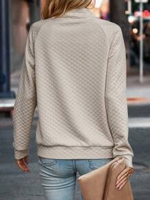 SHEIN LUNE Áo nỉ tay raglan cài nút chắc chắn, thích hợp cho lễ tốt nghiệp, tựu trường, lễ tốt nghiệp, giáo viên, áo nỉ mùa thu cho mùa tựu trường. - Màu be - Xem 2