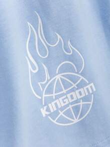 SHEIN Leap Crew Teen Boy Leisure Simple Front Print Los Angeles Short Sleeve T-Shirt And Sports Shorts Knitted Two-Piece Set, Spring And Summer - Baby Blue - View 6