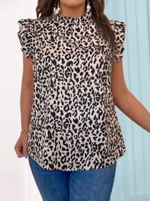 SHEIN LUNE Plus Size Leopard Print Cap Sleeve Blouse - Multicolor - View 6
