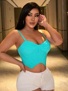 SHEIN SXY Corpete corselet curto sem mangas azul gota de muito elástico, alto padrão sexy de dia dos namorados para sutiã ajustável com tiras de ombro apertadas sedosas. - Azul cadete - Visão 5