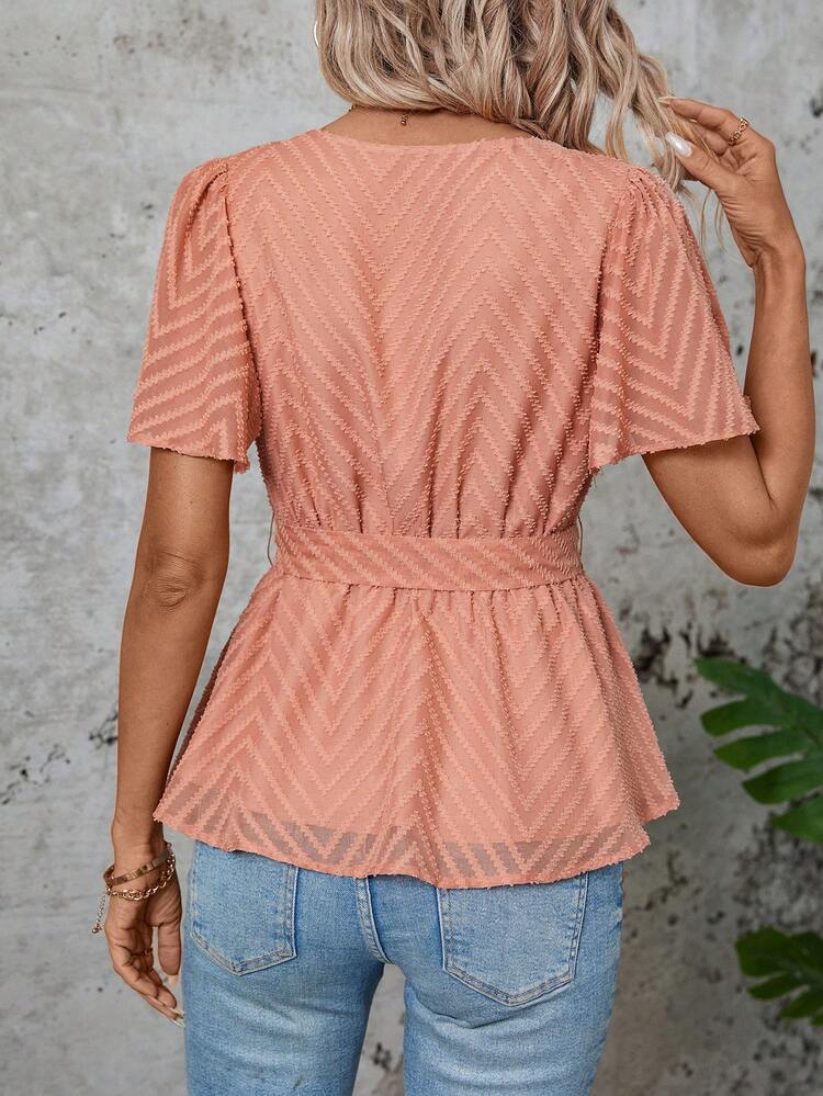 Women's Romantic Lace-Up Tie Waist Shirt With Inner Lining