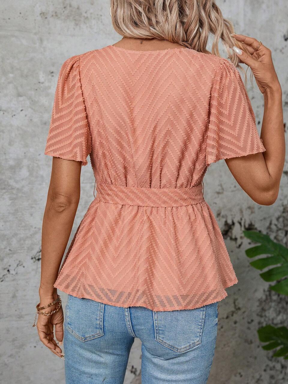 Women's Romantic Lace-Up Tie Waist Shirt With Inner Lining