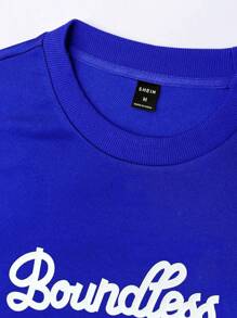 Claim Dot Men's Loose-Fitting Round Neck Long Sleeve T-Shirt, Fall - Blue - View 4