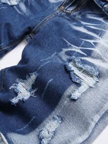 Men's Distressed Denim Shorts, European And American Style - Blue and White - View 7