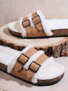 SHUZIA Women's Fashion Plush Thick Bottom Sandals - Brown - View 3