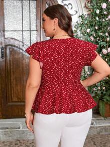 SHEIN Clasi Plus Size Butterfly Sleeve Sweet Red Summer T-Shirt With Heart Pattern