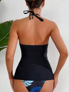 Swim Lushoire 女士純色背心坦克泳衣 - 黑色 - 查看 2