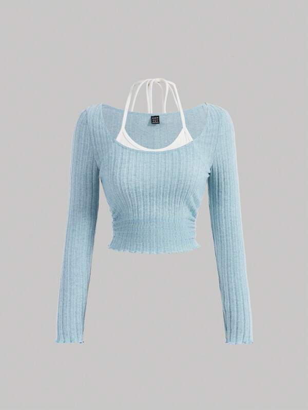 SHEIN MOD Damen modisches Trägertop aus geripptem Strick, 2 in 1