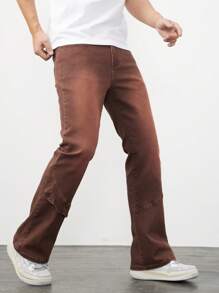 ROMWE MEN Street Life Men'S Flared Jeans - Brown - View 8