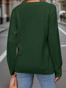 SHEIN LUNE Plus Size Heart And Letter Pattern Raglan Long Sleeve Sweater