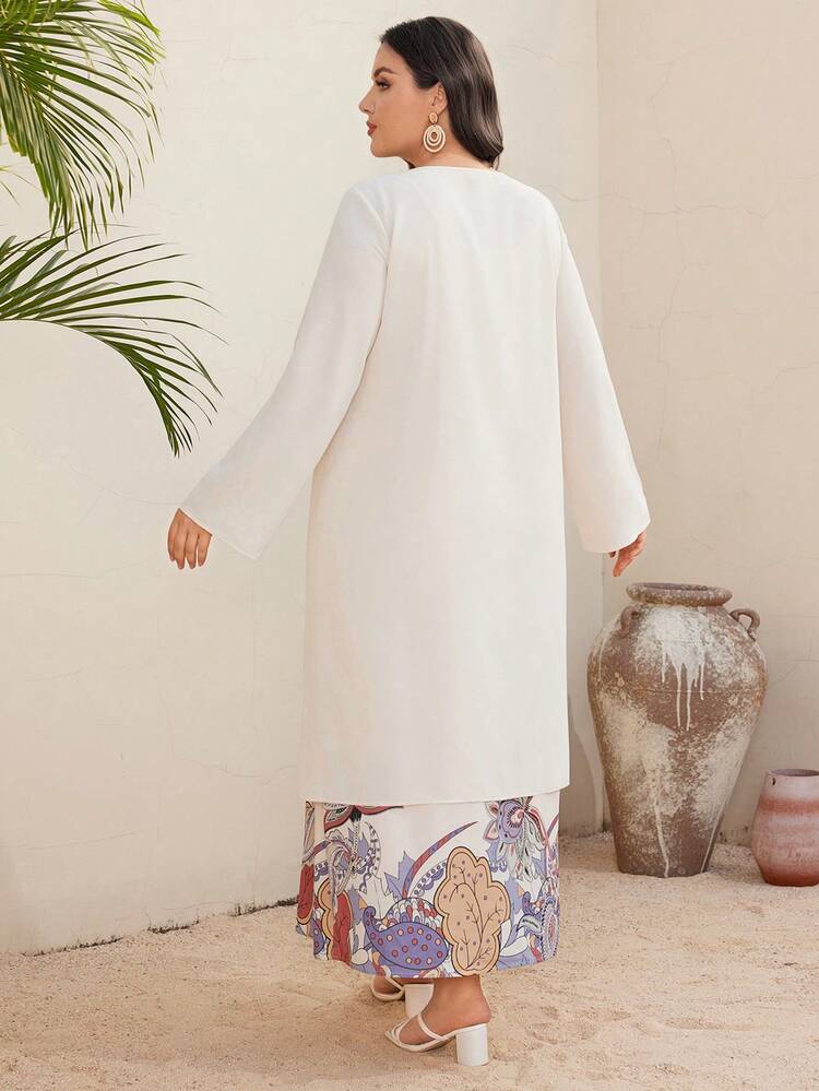 Plus Size Women's Solid Color Asymmetrical Hem Shirt And Sleeveless Dress 2pcs Set 2 Pieces Set