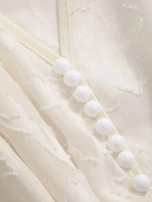 DAZY 女式提花襯衫,帶有凸出的領口和燈籠袖 - 白色 - 查看 3