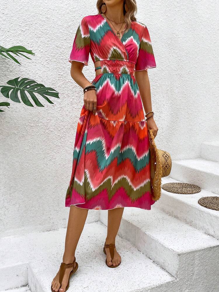 All Over Printed Short Sleeve Dress