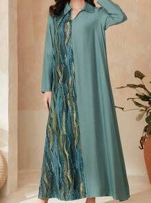 Seusyu 花紋印花長袖連衣裙 - 綠色 - 查看 1