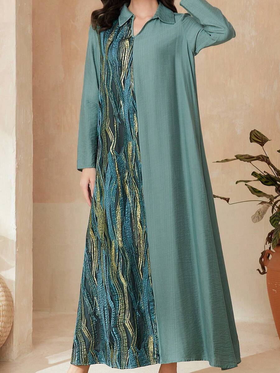 Seusyu 花紋印花長袖連衣裙 - 綠色 - 查看 1