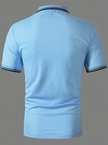 Manfinity Homme Men's Short Sleeve Polo Shirt With Color Blocking Design - Baby Blue - View 2