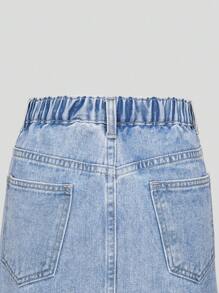 Teen Girls' Light Wash Ripped Denim Skirt With Rhinestone Embellishments - Light Wash - View 6